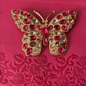 Elegant Pink and Gold Butterfly Brooch